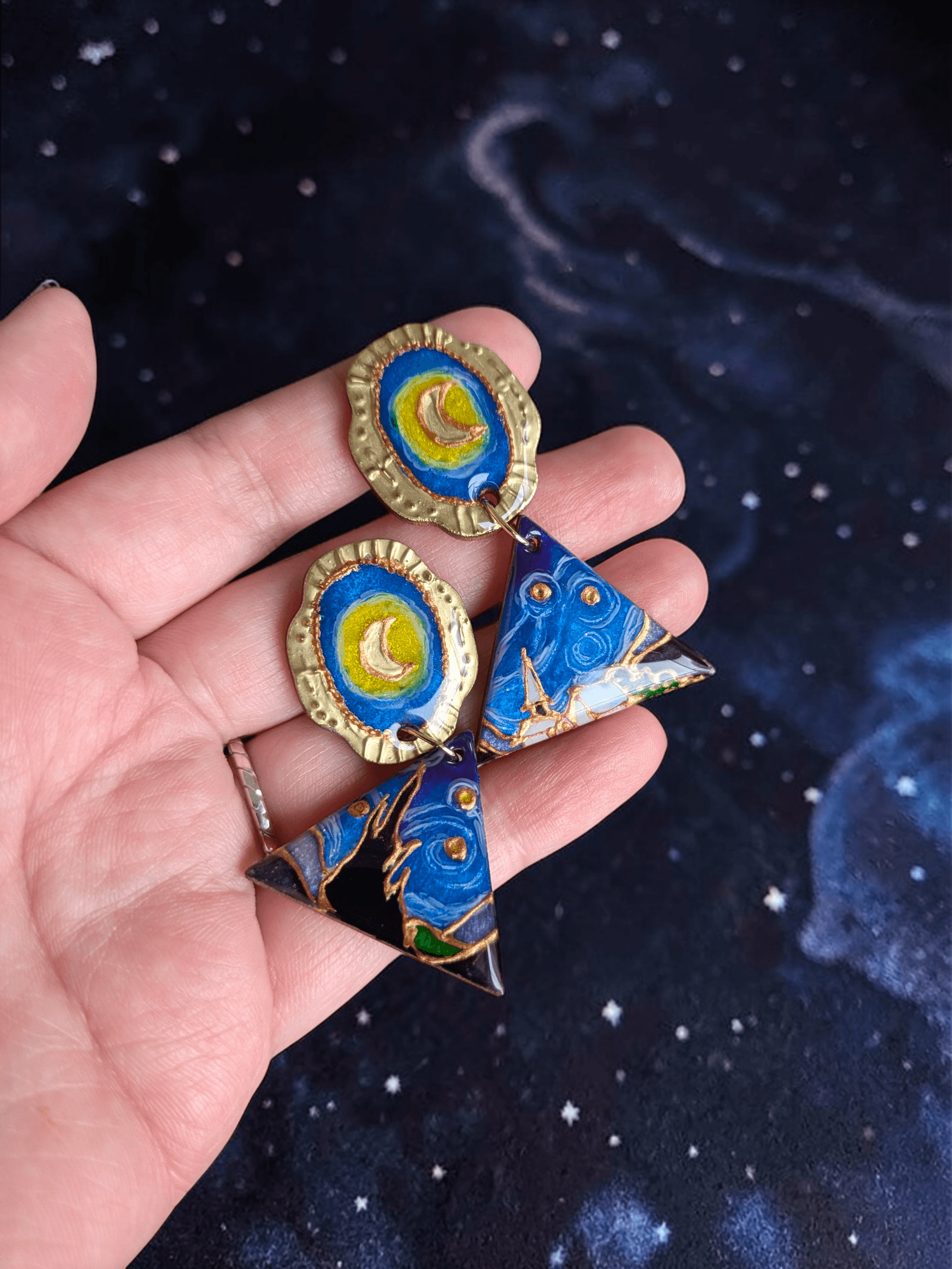 絵画の耳飾り　ピアス/イヤリング【星月夜】