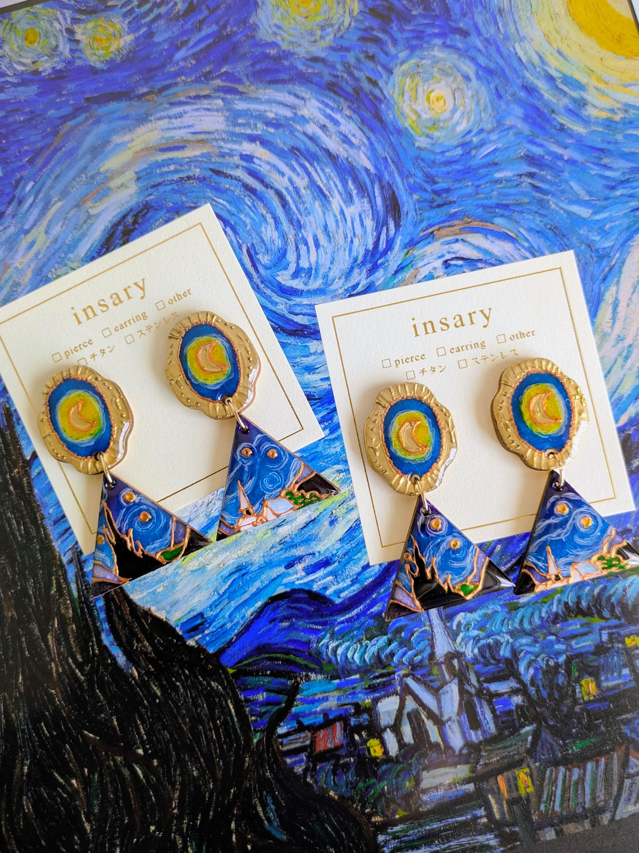 絵画の耳飾り　ピアス/イヤリング【星月夜】 | 2枚目