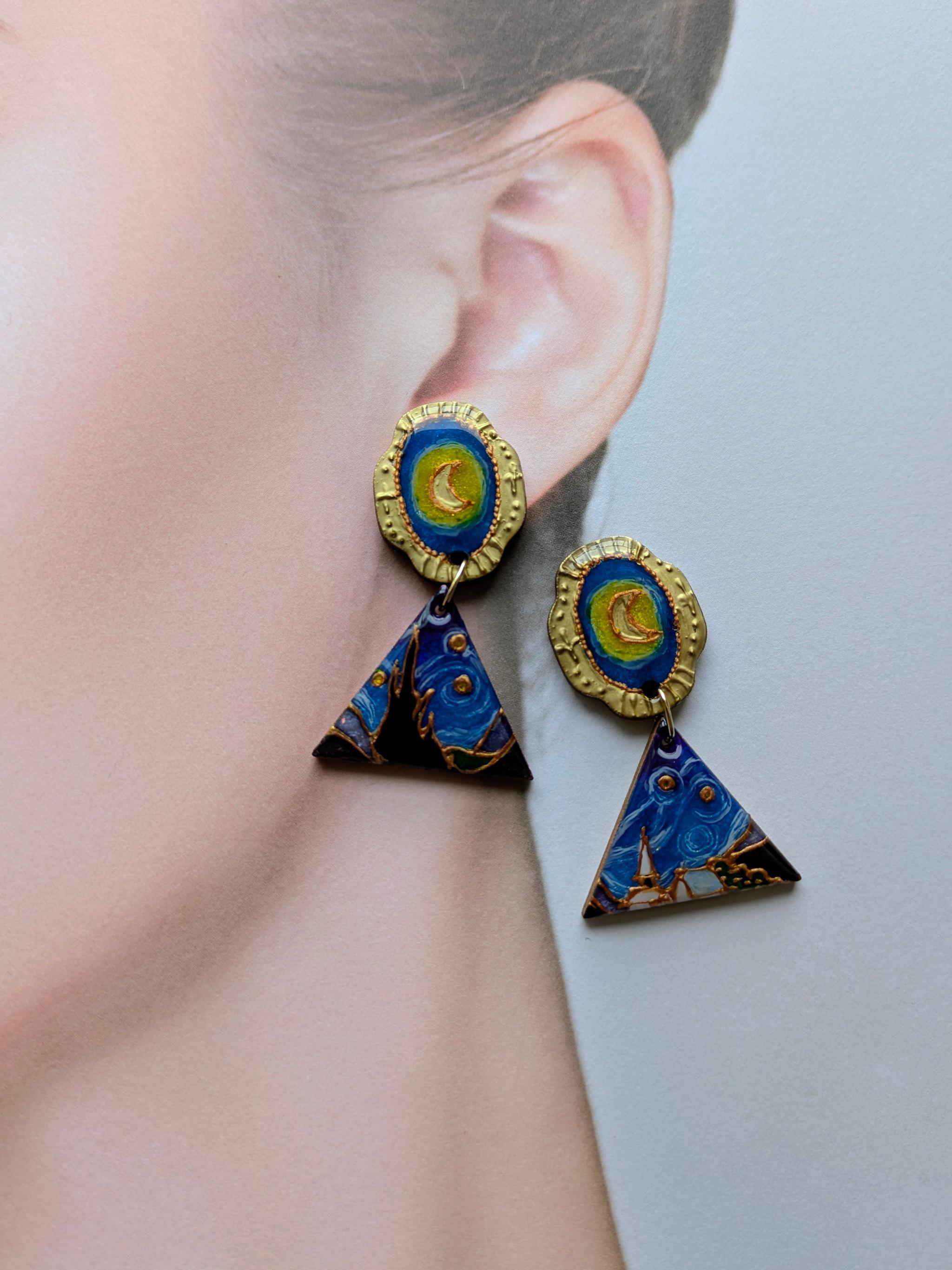 絵画の耳飾り　ピアス/イヤリング【星月夜】 | 4枚目